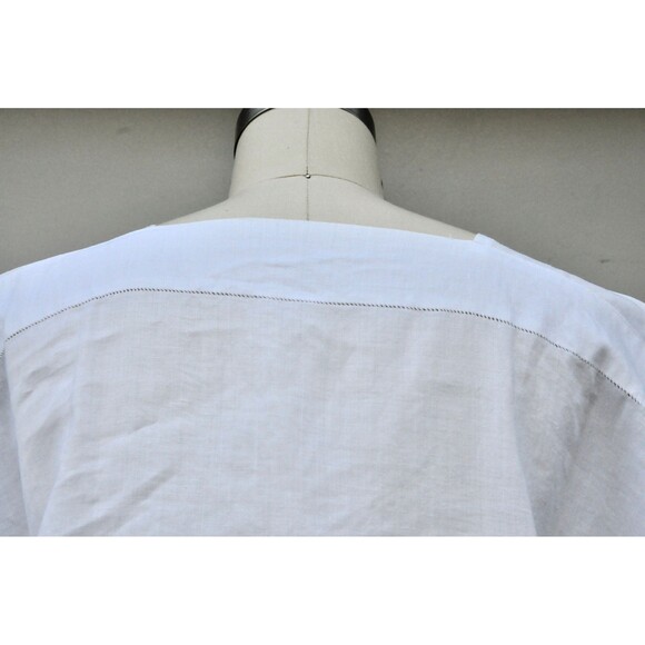 50s White LINEN Embroidered Blouse Eyelet Blouse Peasant Blouse Italian S - Picture 8 of 10